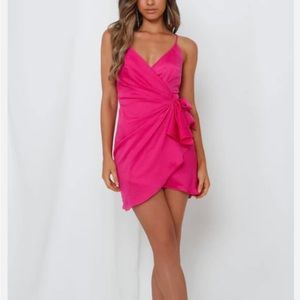 Women’s bright pink satin mini dress